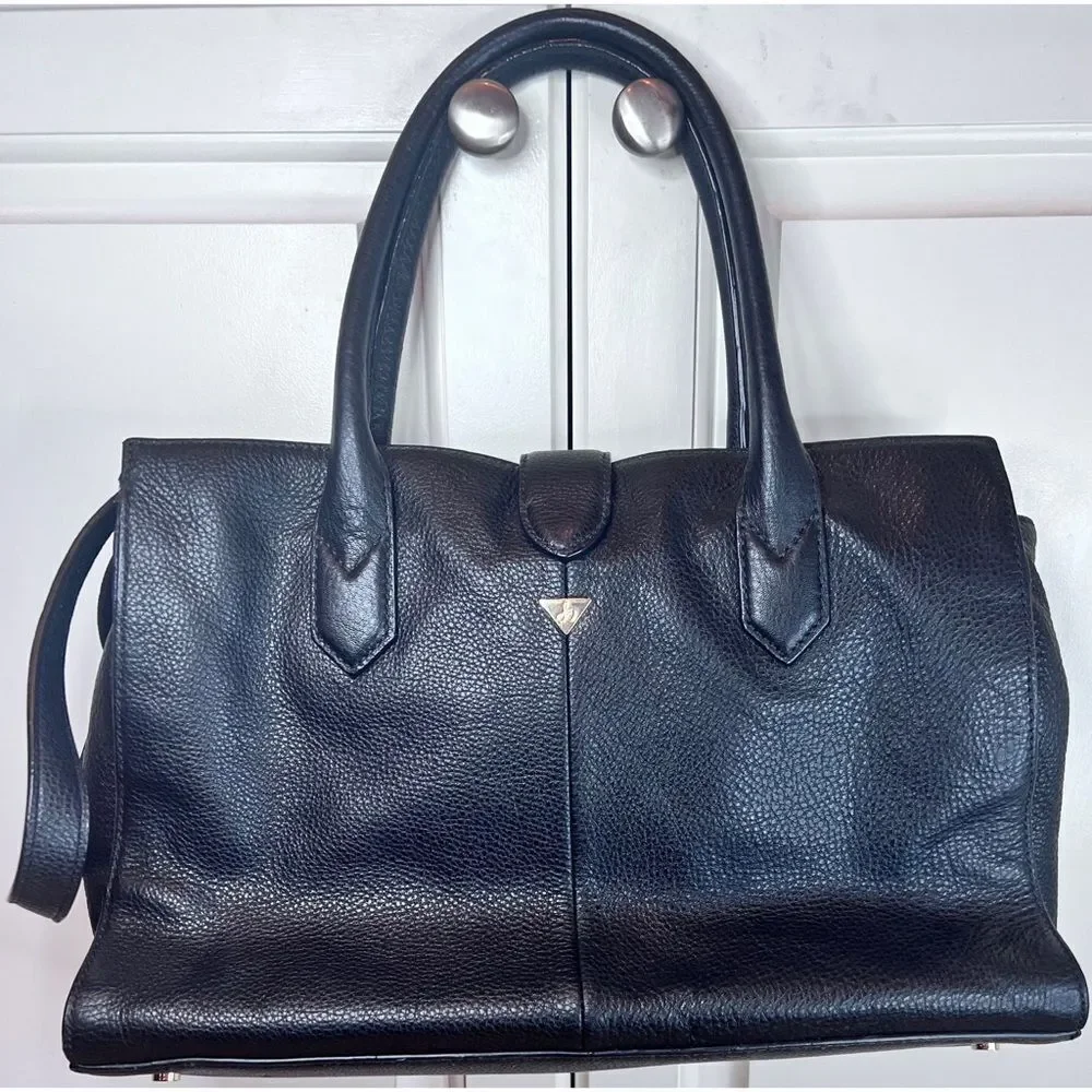 Sam Edelman Top Handle Black Leather Satchel Tote Purse with Detachable Strap